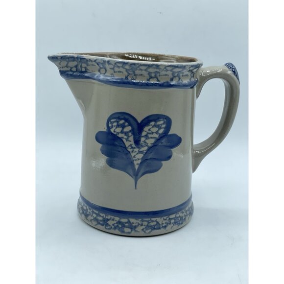 BBP Beaumont Brothers Pottery Pitcher Blue Sponge Ware Heart Farm 1996 - Picture 1 of 8